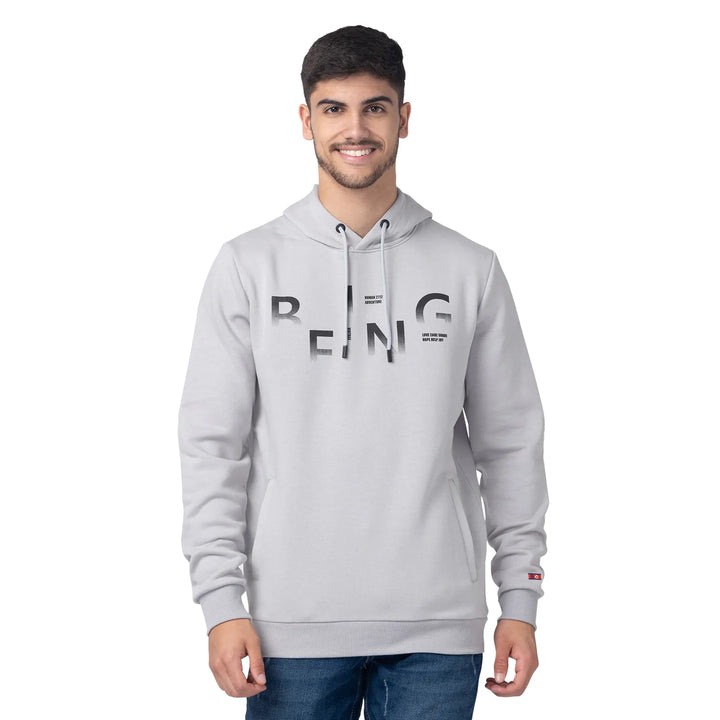 Grey Regular Fit  Long Sleeves Cotton Men's Hoodie
