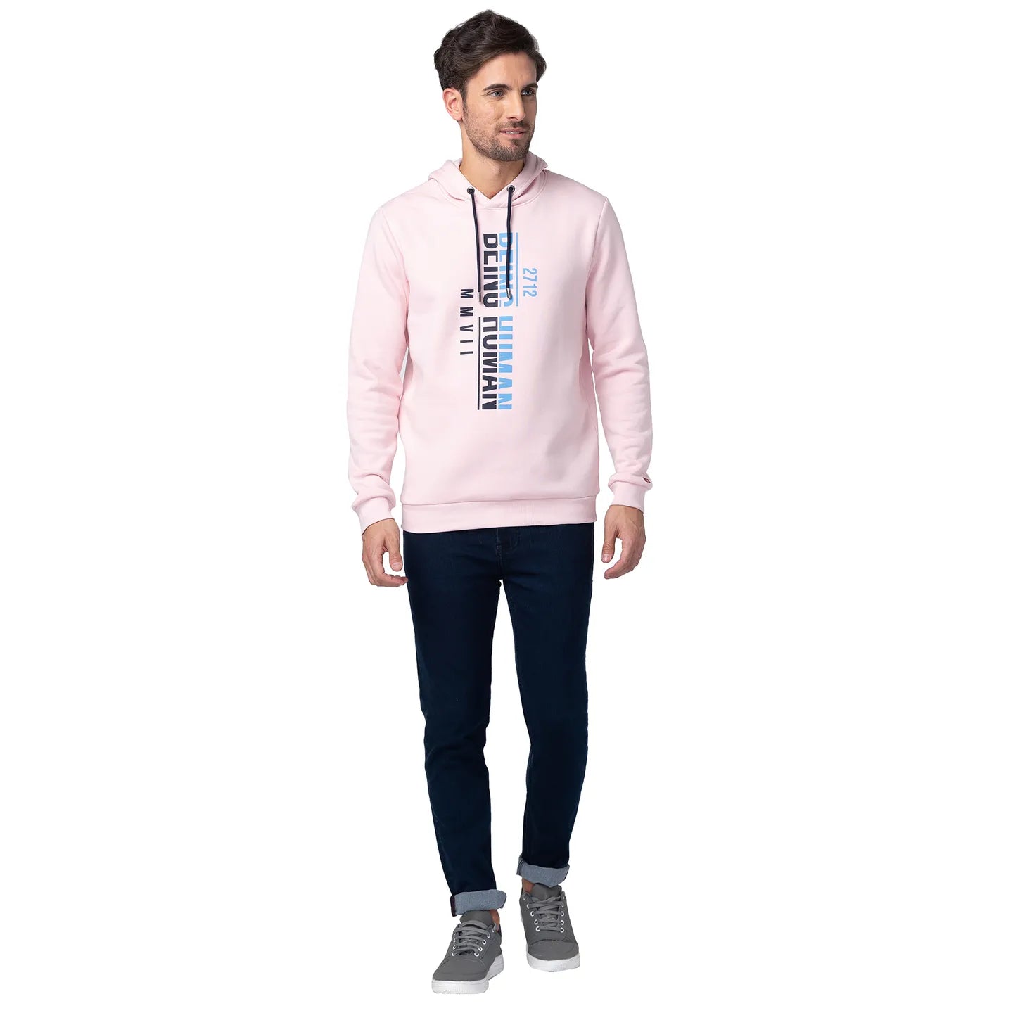 Being Human Clothing Men Regular Fit Hooded Hoody-Baby Pink