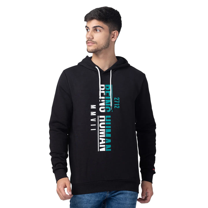 Black Regular Fit  Long Sleeves Cotton Men's Hoodie by Being Human Clothing
