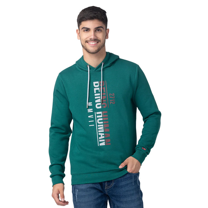Dark Green Regular Fit Men's Hoodie by Being Human Clothing