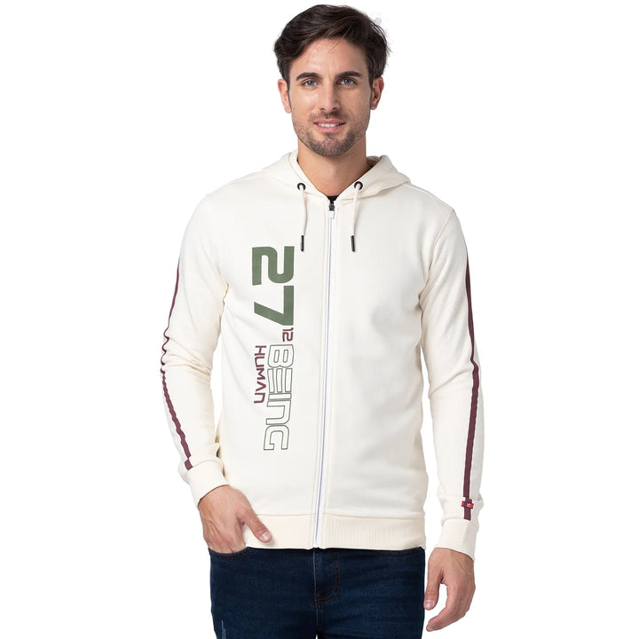 Beige Regular Fit  Long Sleeves Cotton Men's Hoodie