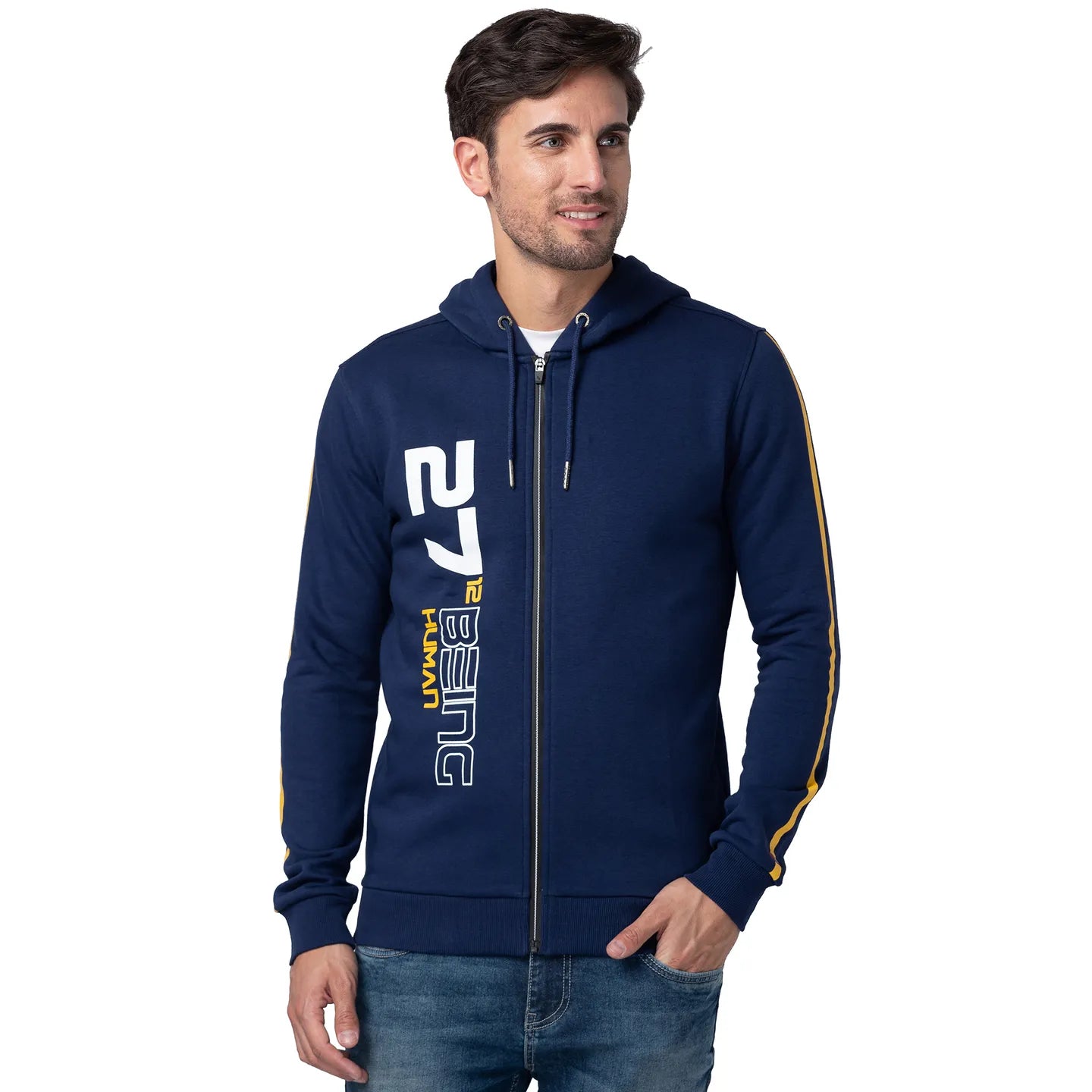 Blue Regular Fit  Long Sleeves Cotton Men's Hoodie by Being Human Clothing