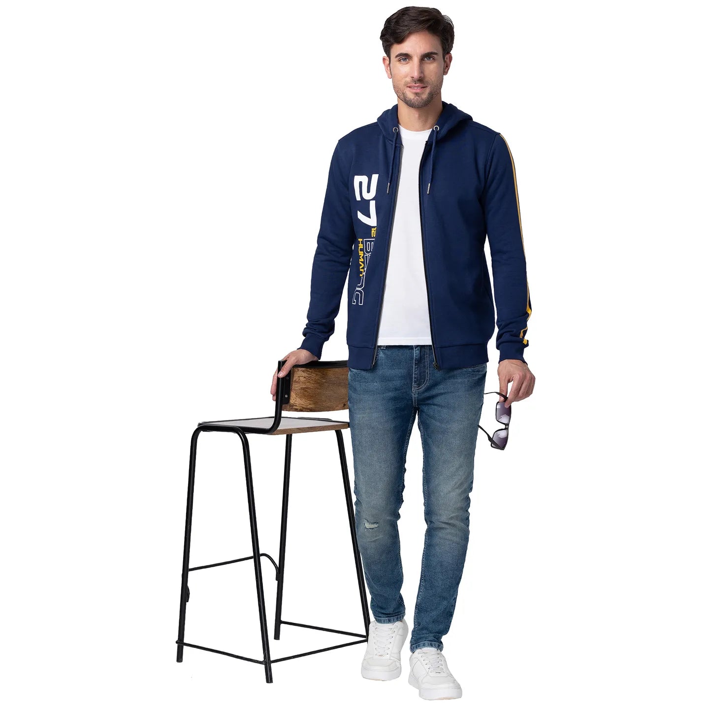 Blue Regular Fit  Long Sleeves Cotton Men's Hoodie by Being Human Clothing