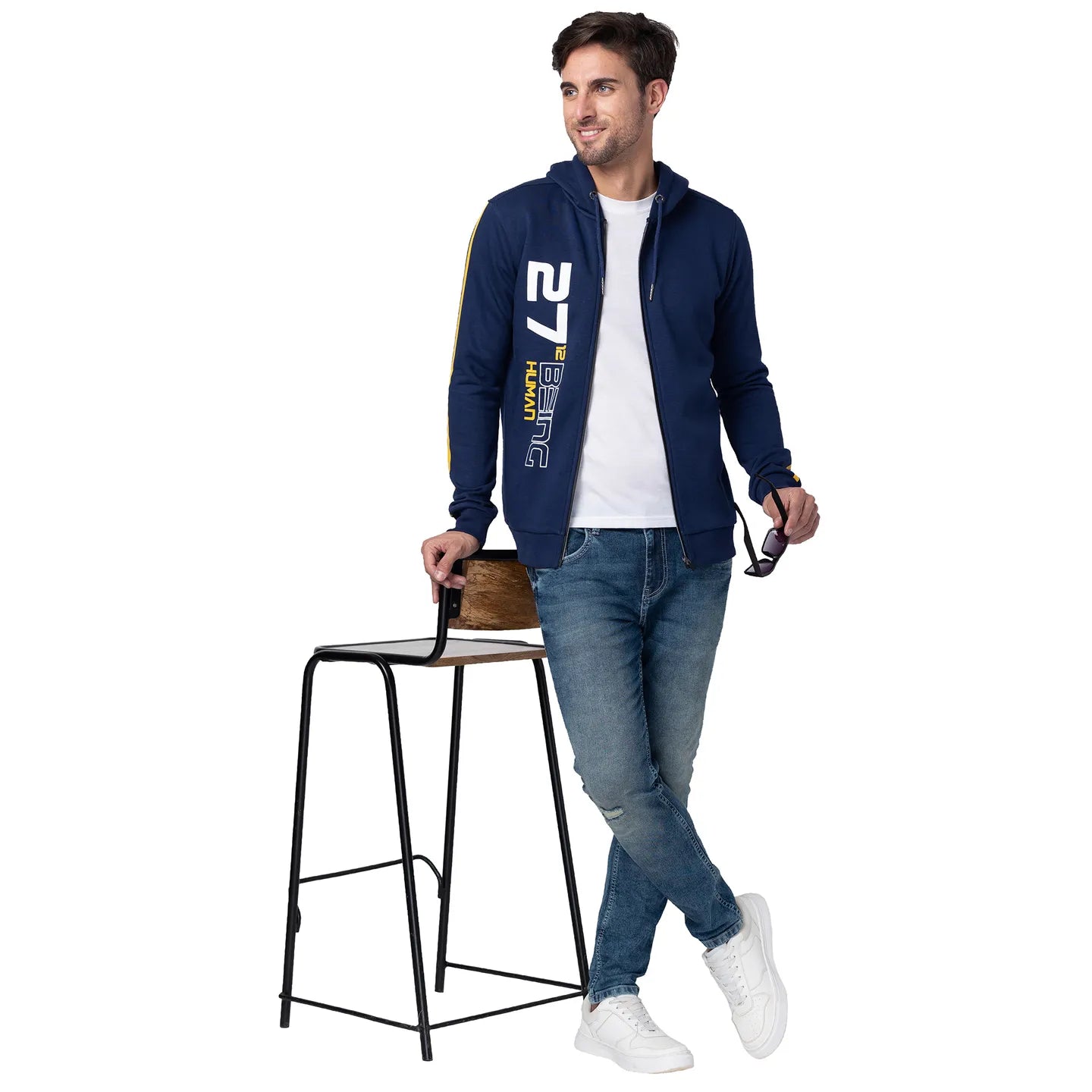 Blue Regular Fit  Long Sleeves Cotton Men's Hoodie by Being Human Clothing