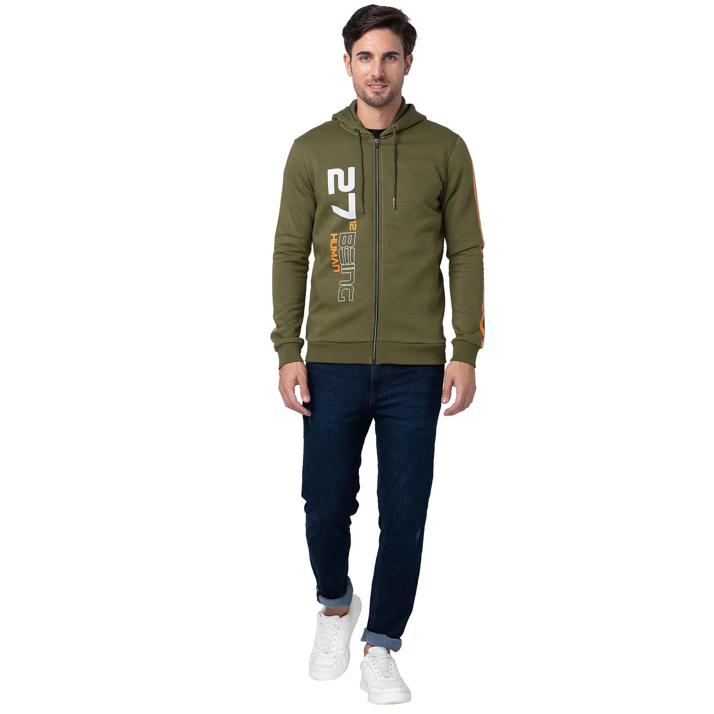 Being Human Clothing Men Regular Fit Hooded Hoody-Olive