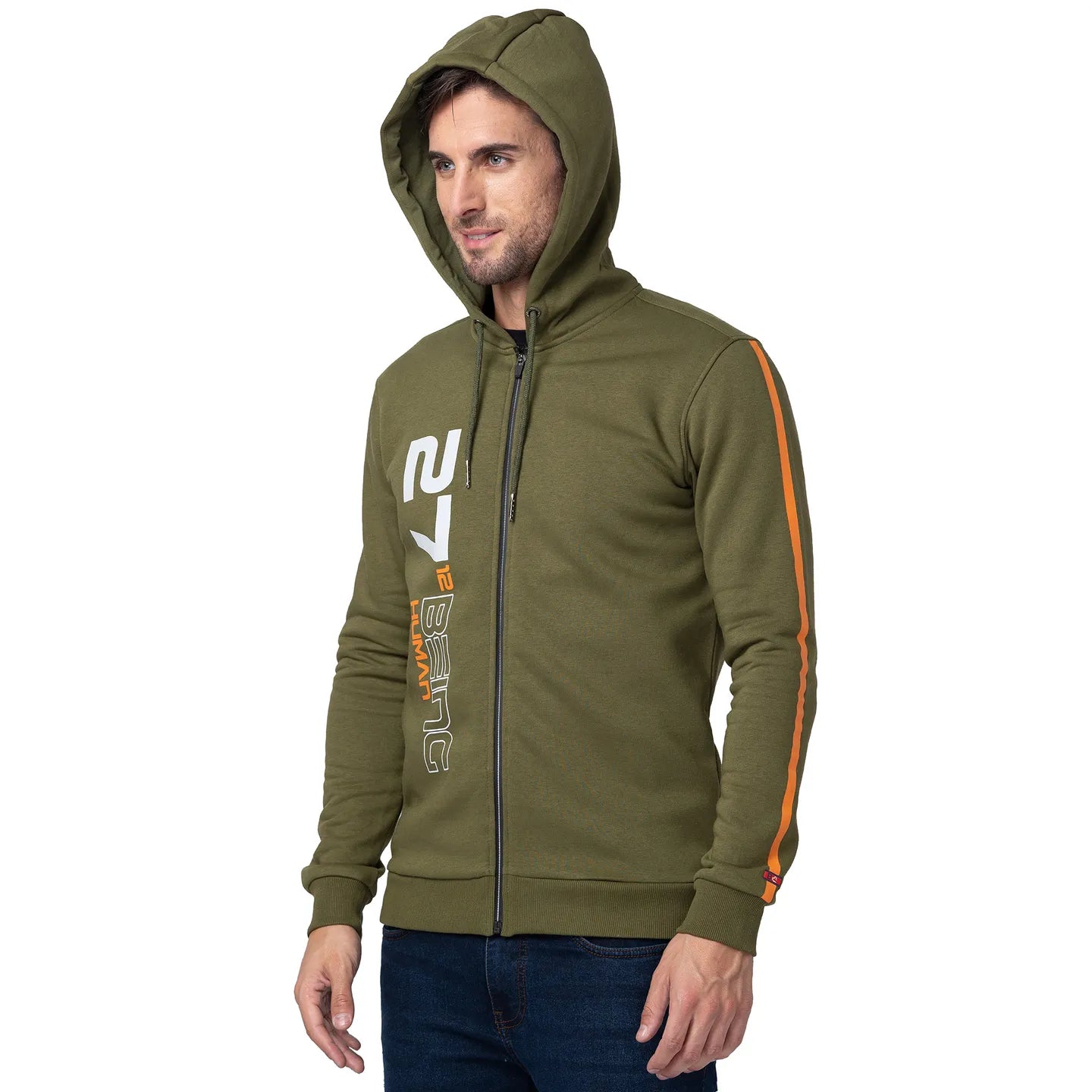 Being Human Clothing Men Regular Fit Hooded Hoody-Olive