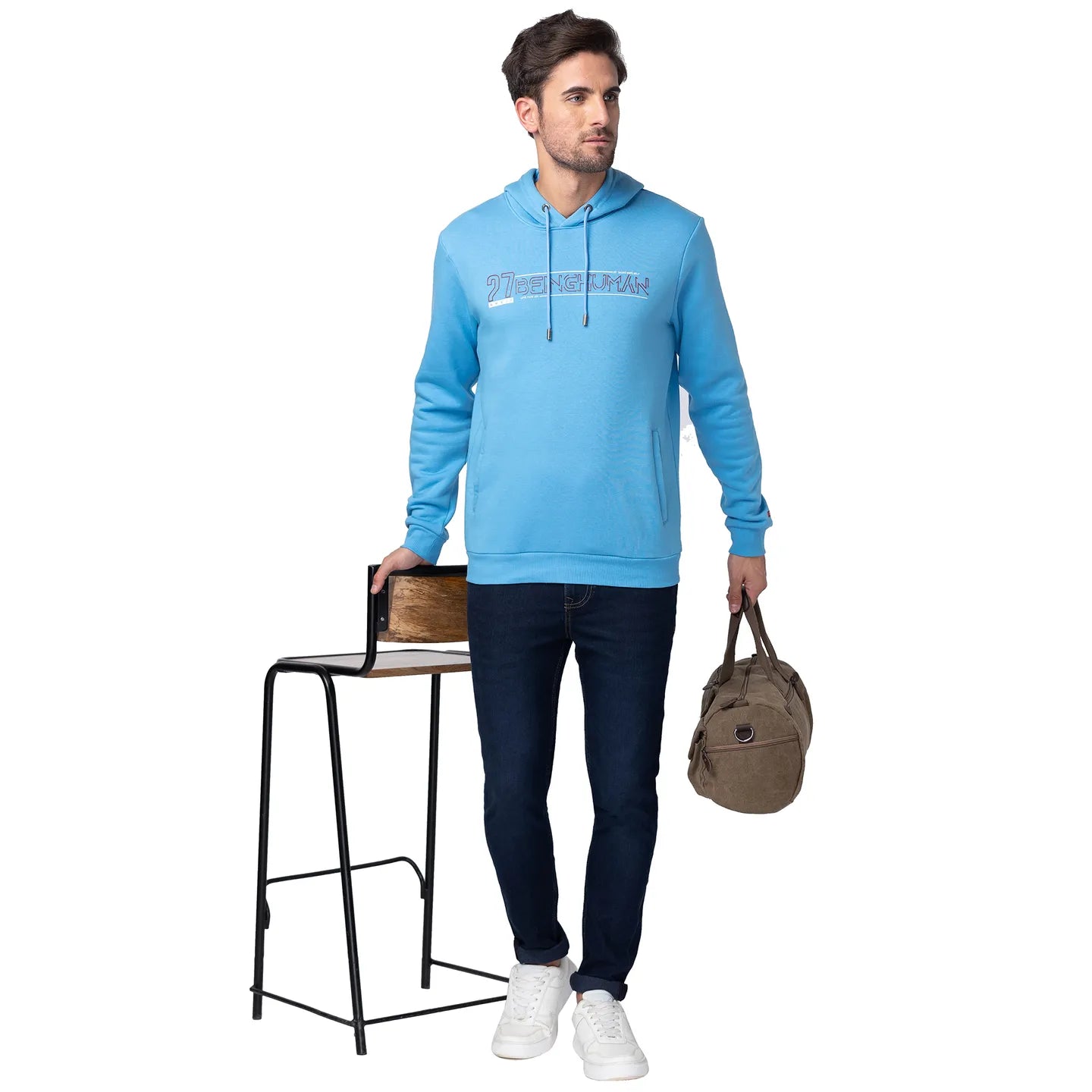 Being Human Clothing Men Regular Fit Hooded Hoody-Blue
