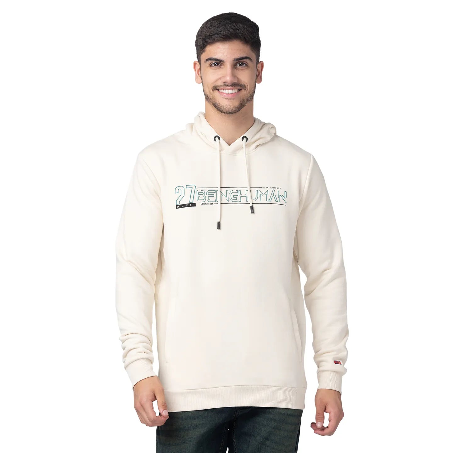 Being Human Clothing Men Regular Fit Hooded Hoody-Ecru