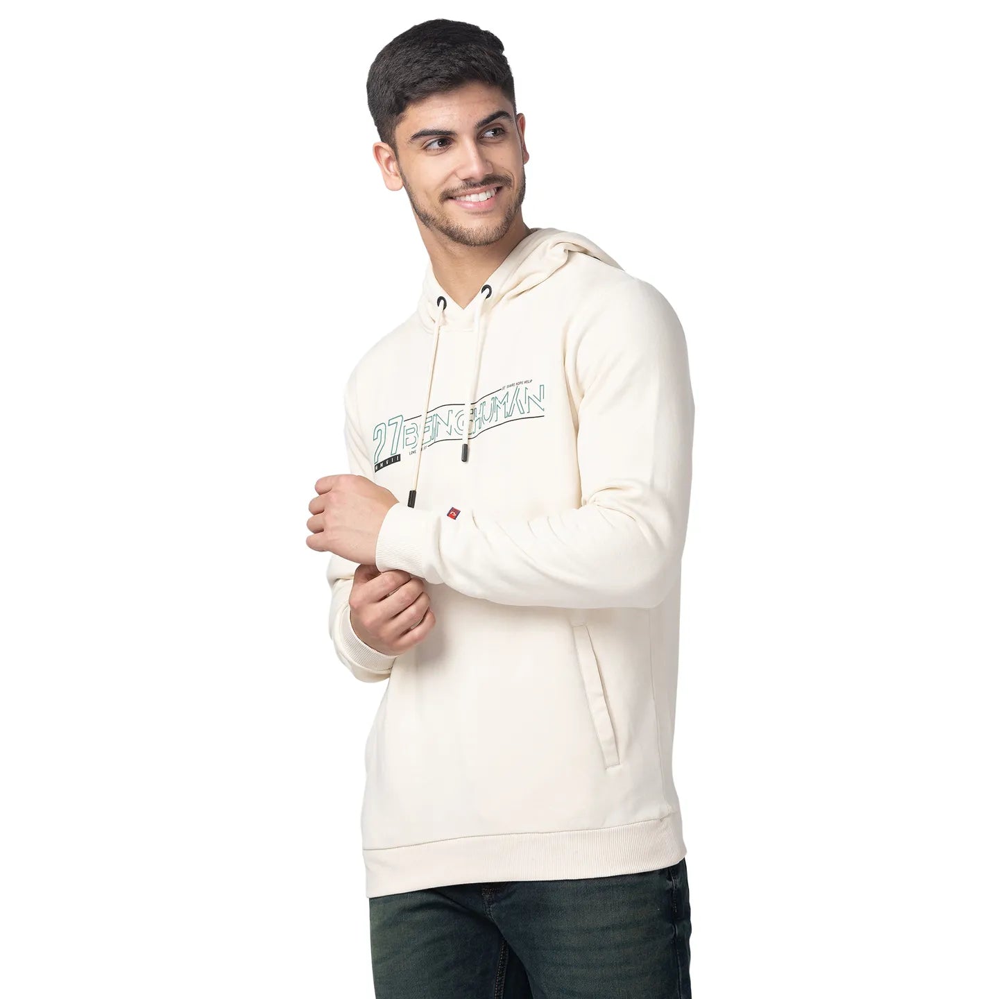Being Human Clothing Men Regular Fit Hooded Hoody-Ecru