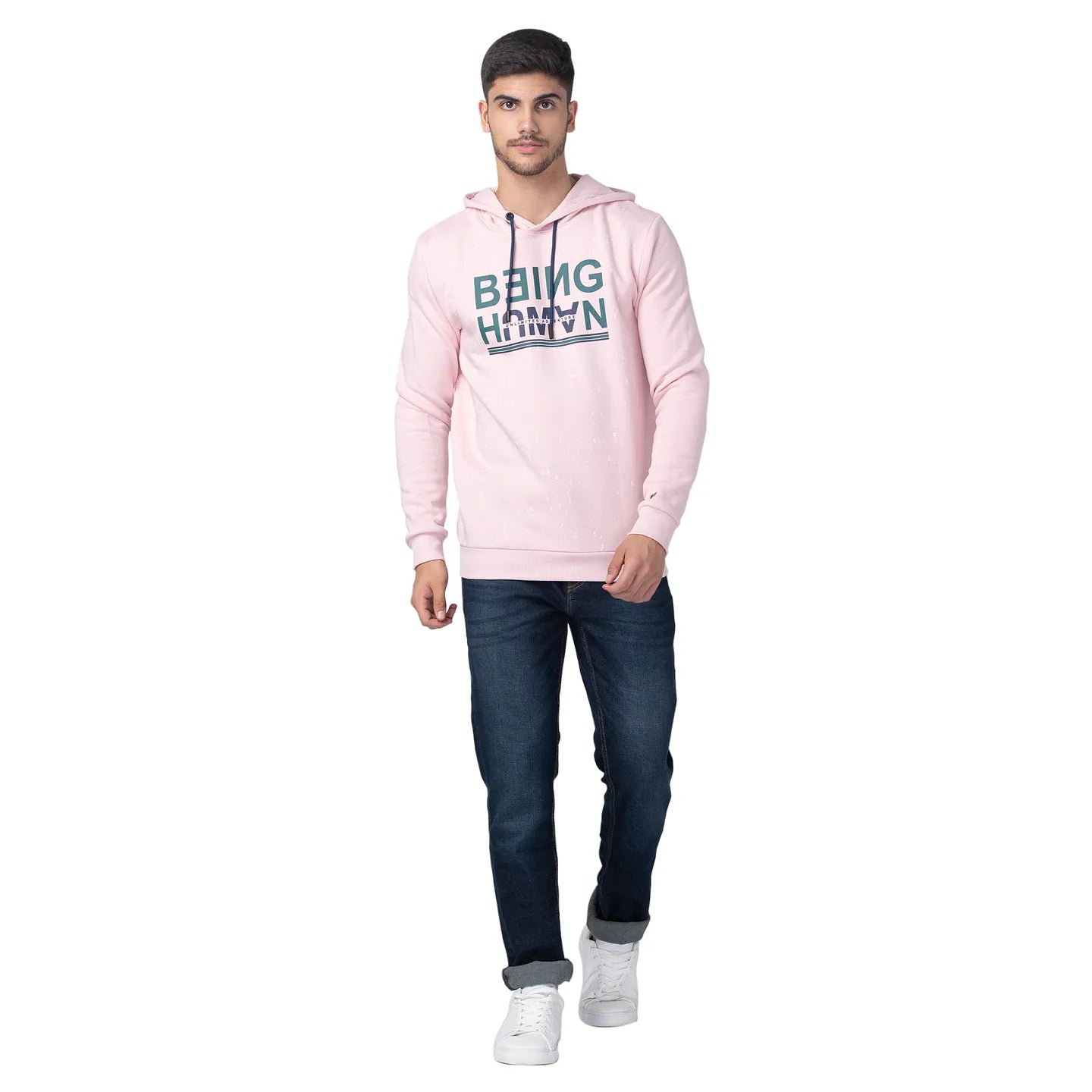 Being Human Clothing Men Regular Fit Hooded Hoody-Baby Pink