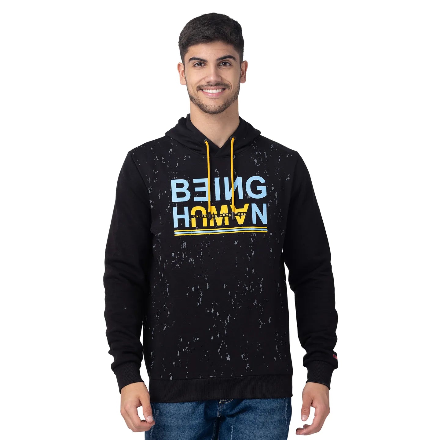 Black Regular Fit  Long Sleeves Cotton Men's Hoodie by Being Human Clothing