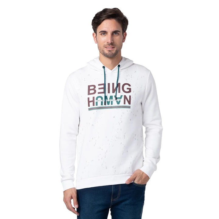 White Regular Fit Men's Hoodie by Being Human Clothing