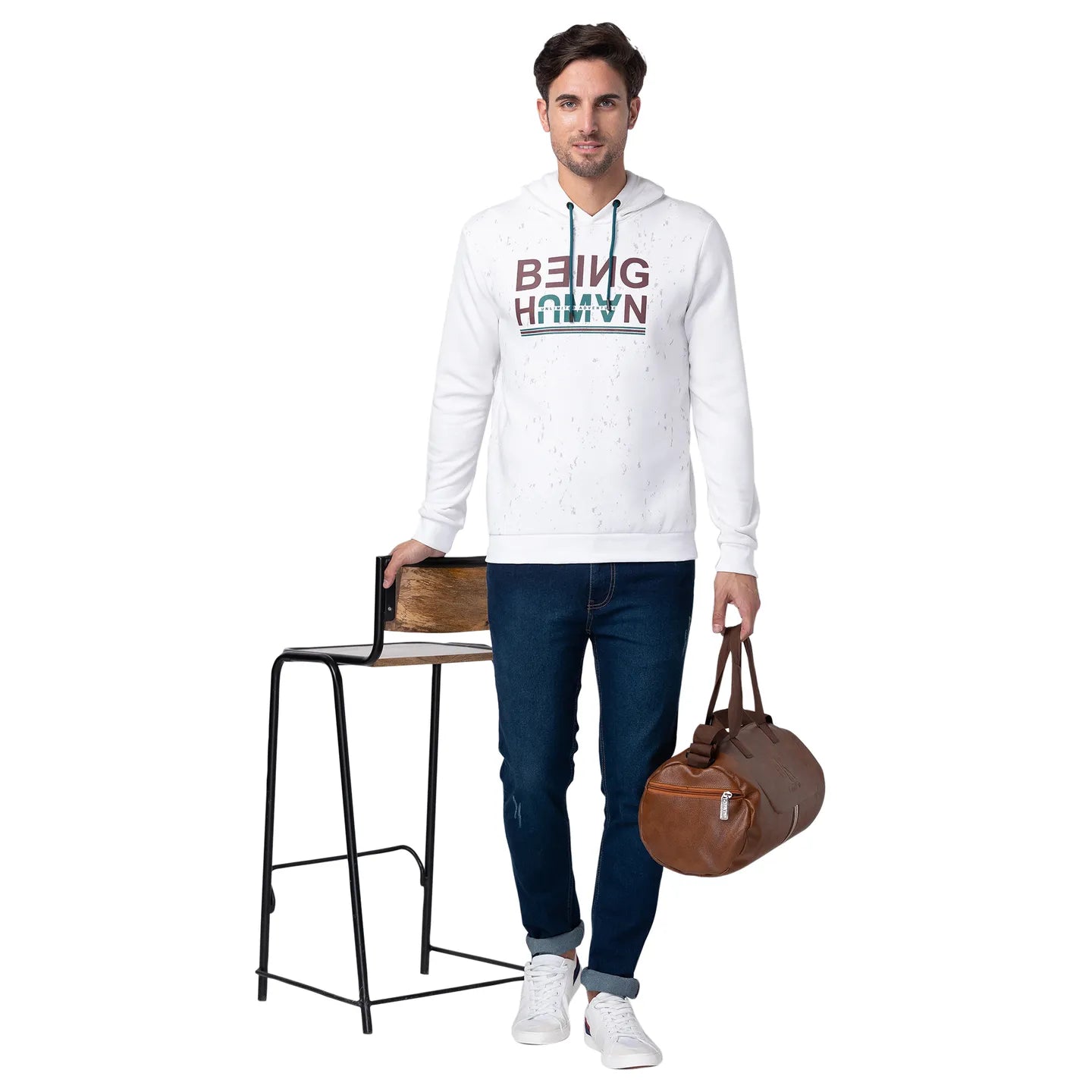 Being Human Clothing Men Regular Fit Hooded Hoody-White