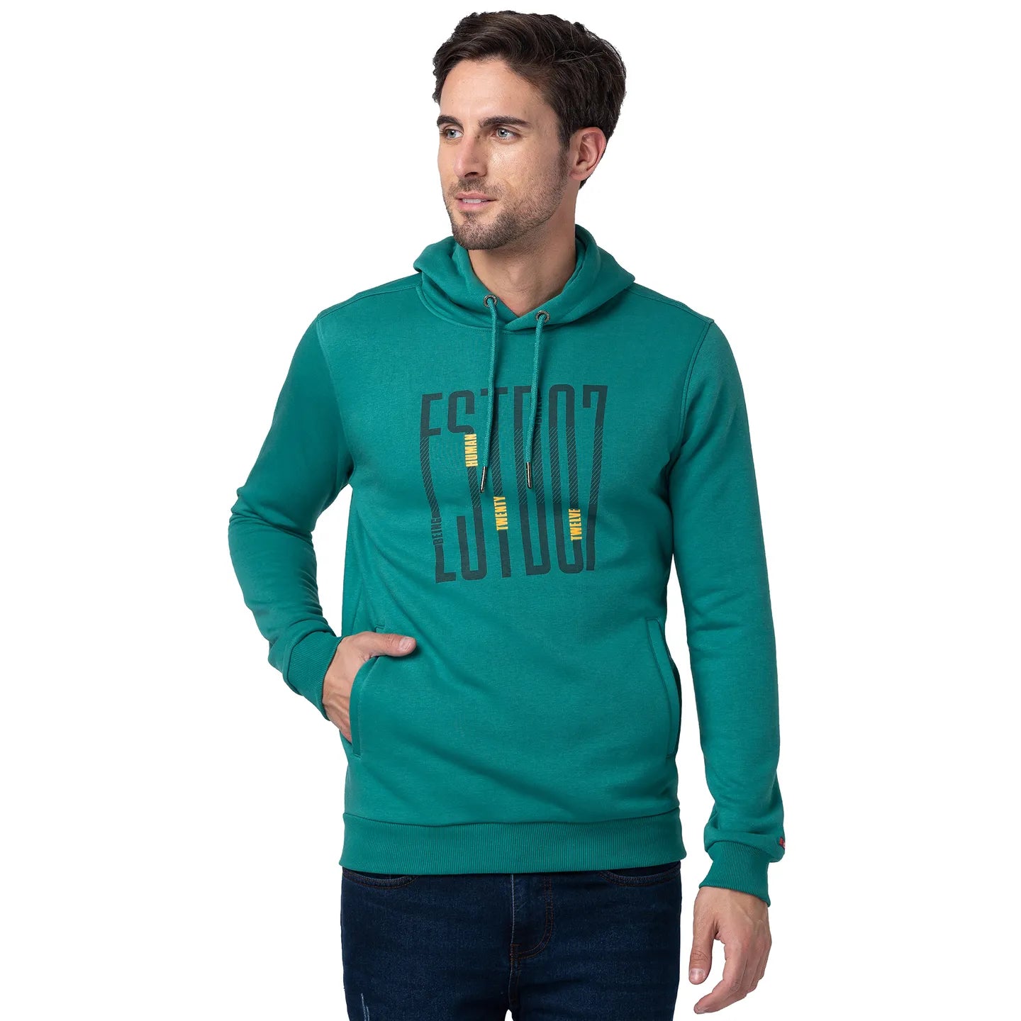 Green Regular Fit  Long Sleeves Cotton Men's Hoodie by Being Human Clothing