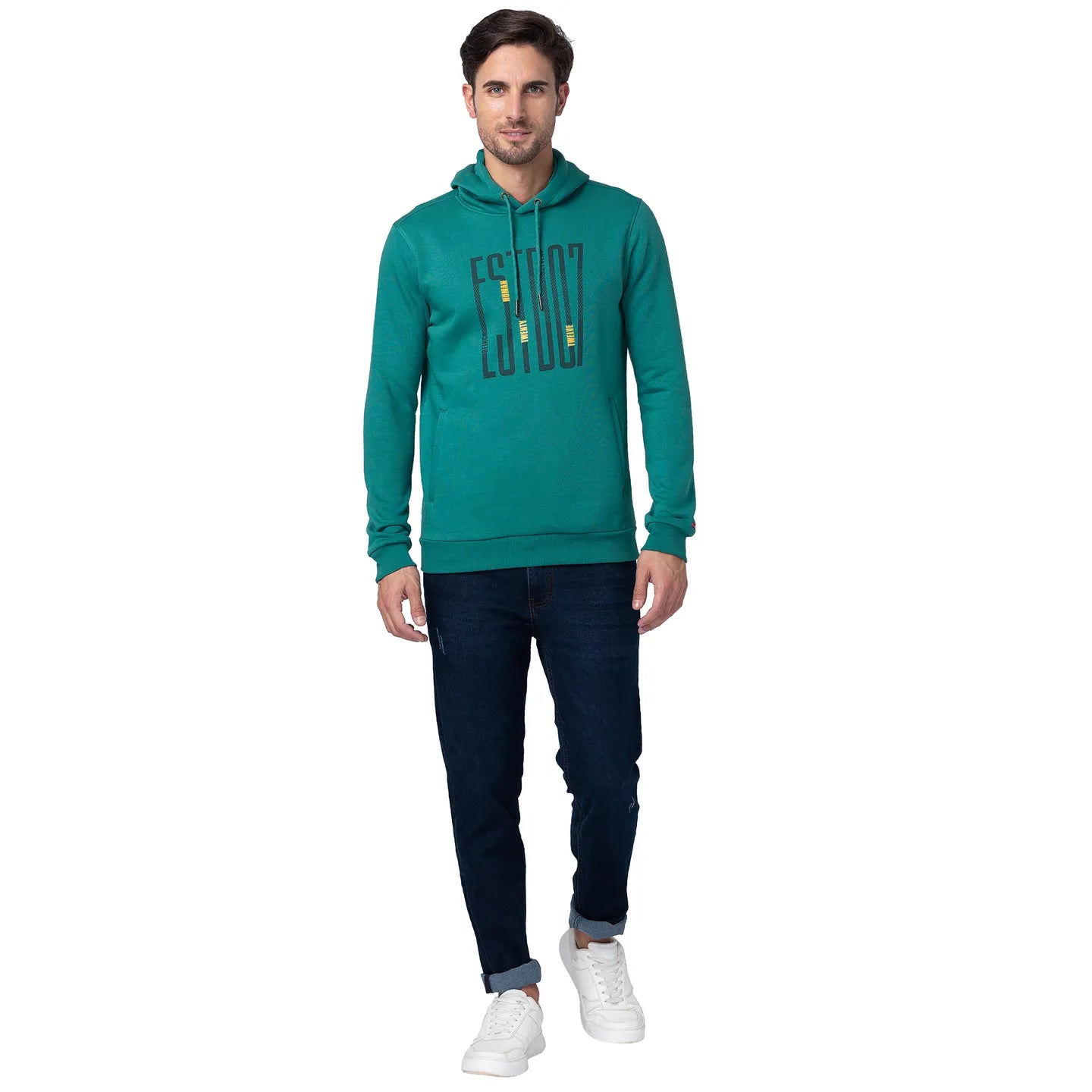 Green Regular Fit  Long Sleeves Cotton Men's Hoodie by Being Human Clothing