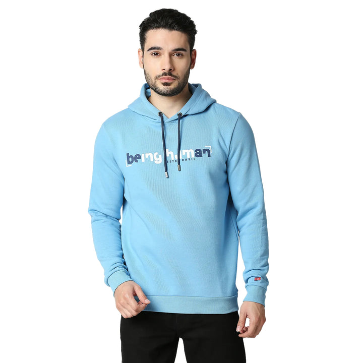 Blue Regular Fit  Long Sleeves Cotton Men's Hoodie by Being Human Clothing