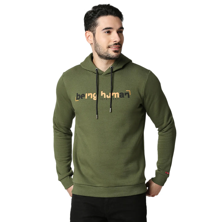 Olive Regular Fit  Long Sleeves Cotton Men's Hoodie