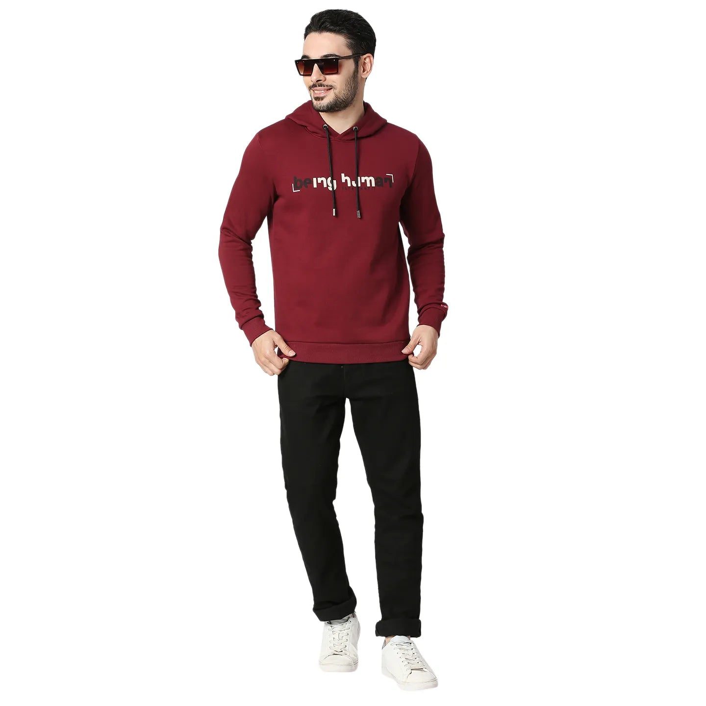 Being Human Clothing Men Regular Fit Hooded Hoody-Wine