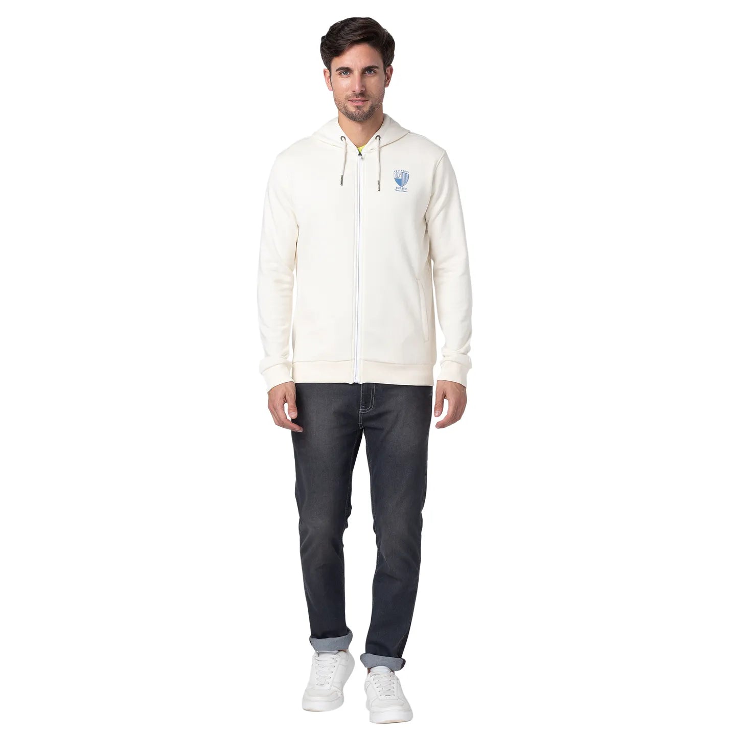 Beige Regular Fit  Long Sleeves Cotton Men's Hoodie by Being Human Clothing