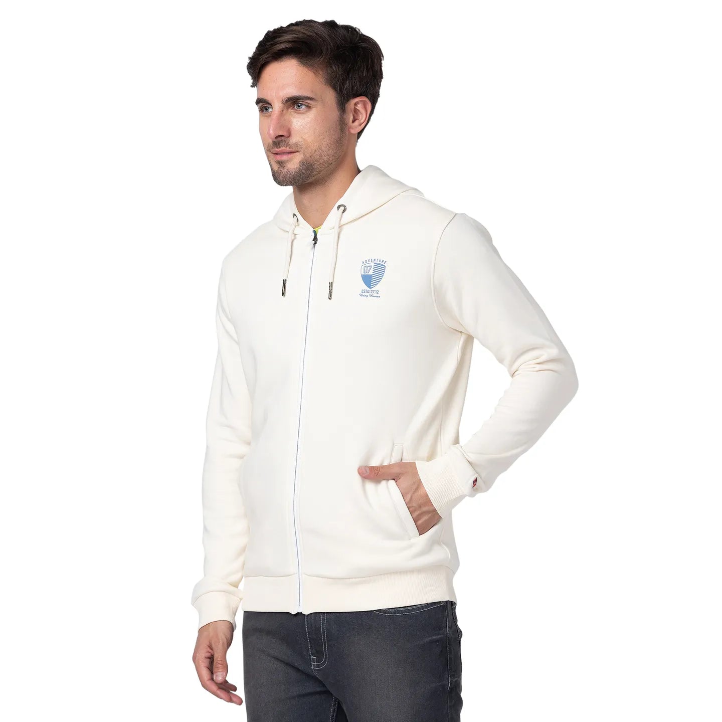 Beige Regular Fit  Long Sleeves Cotton Men's Hoodie by Being Human Clothing