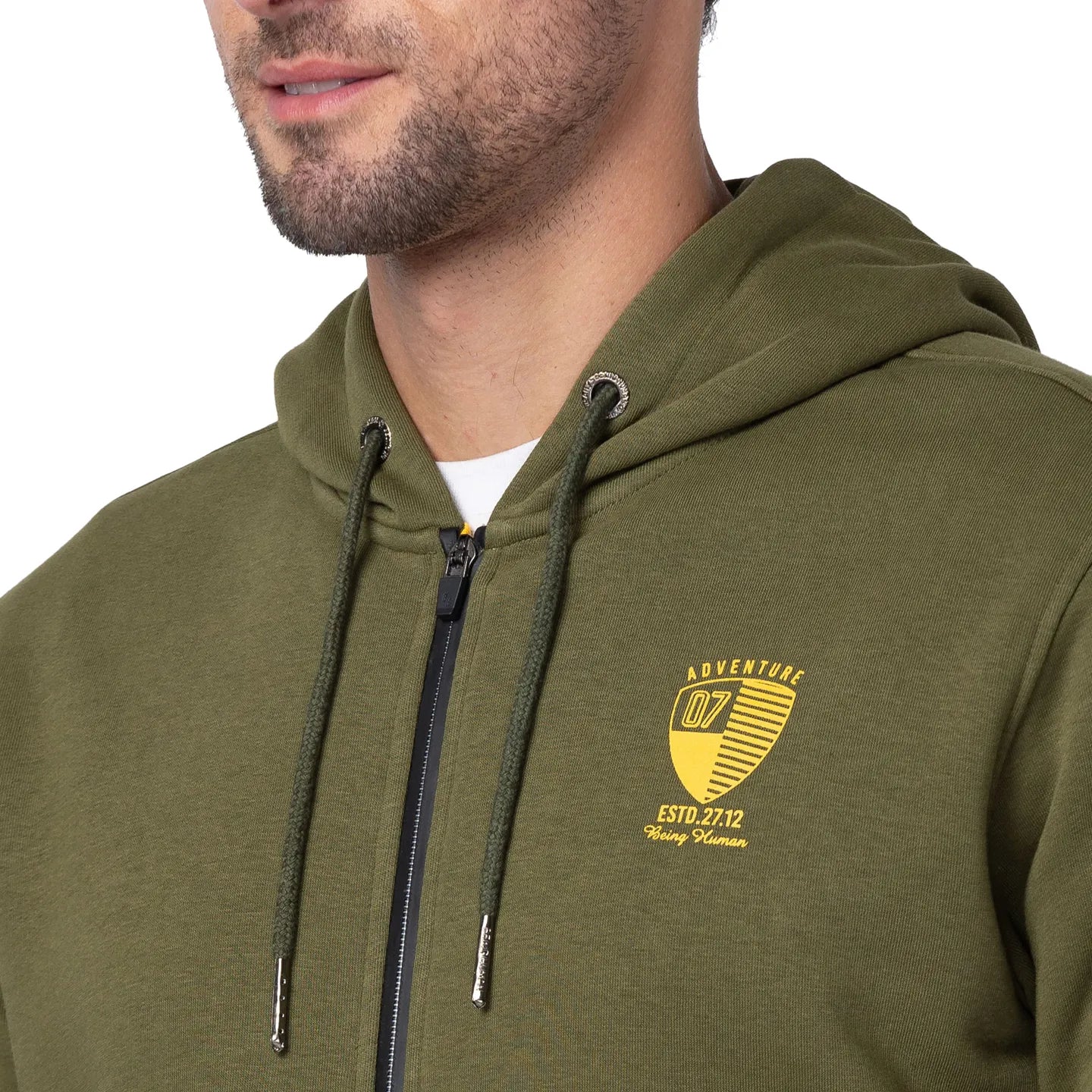 Being Human Clothing Men Regular Fit Hooded Hoody-Olive