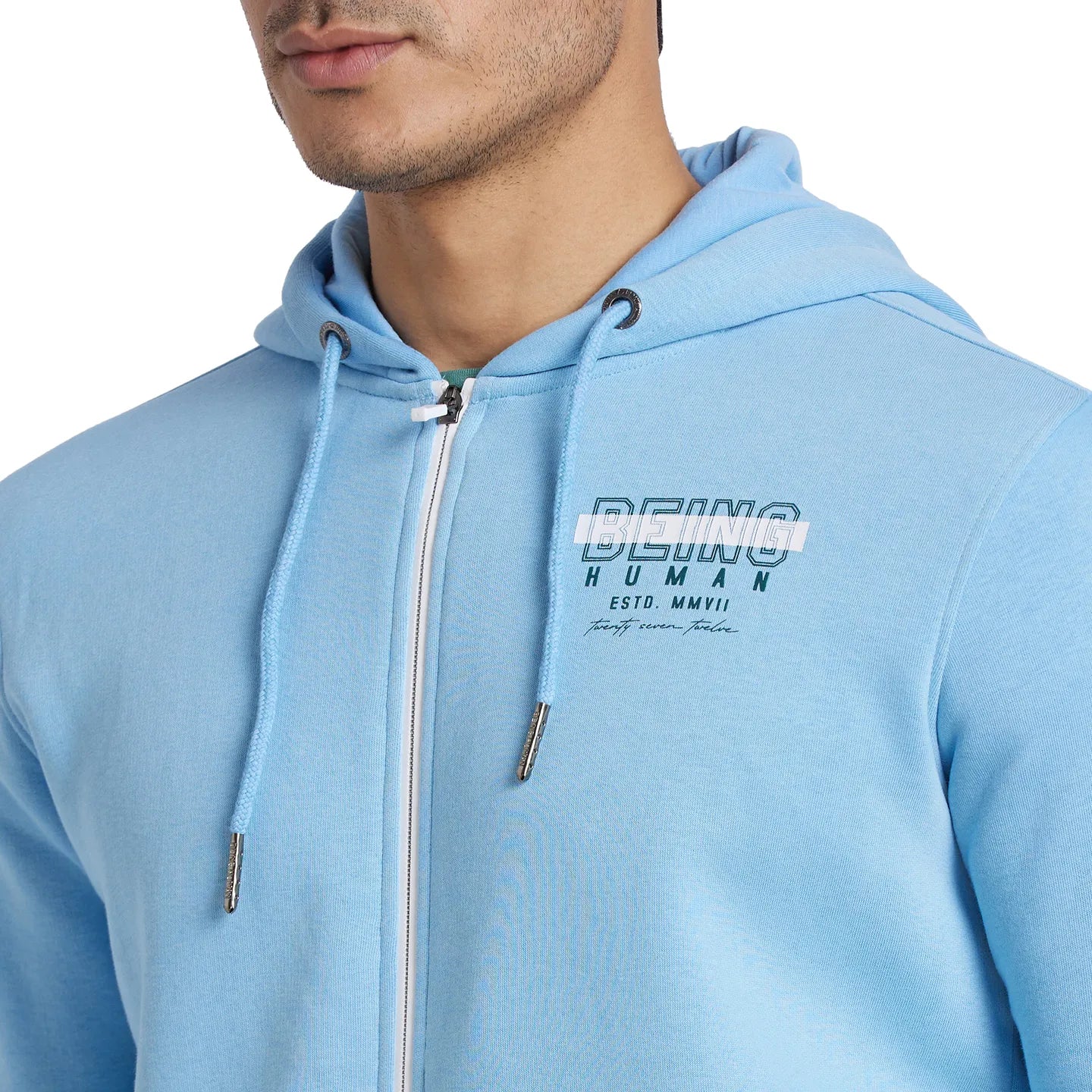 Blue Regular Fit  Long Sleeves Cotton Men's Hoodie by Being Human Clothing