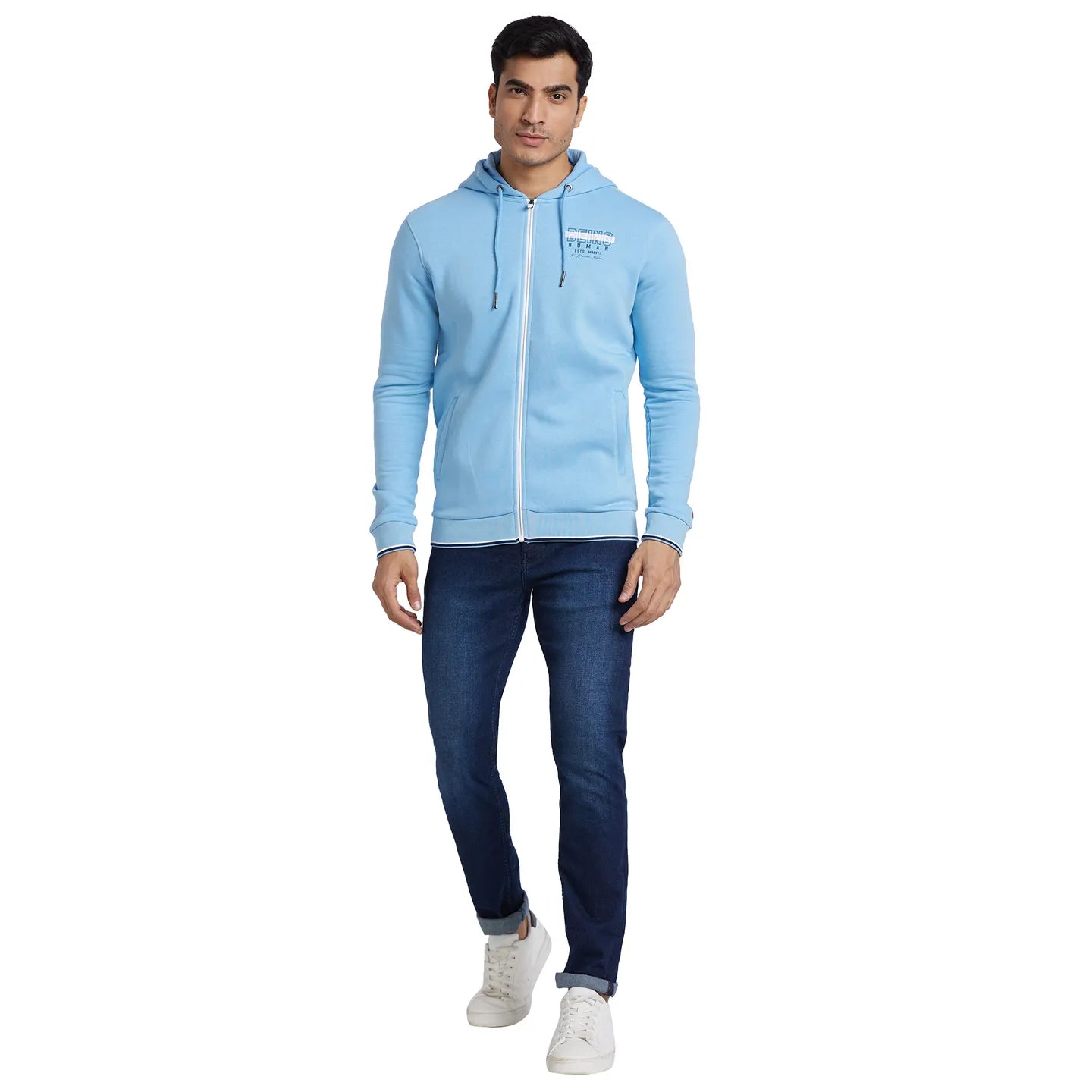 Blue Regular Fit  Long Sleeves Cotton Men's Hoodie by Being Human Clothing