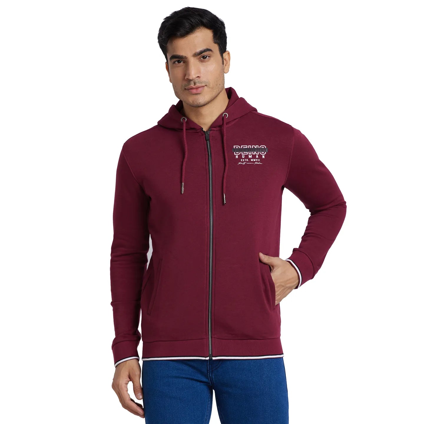 Being Human Clothing Men Regular Fit Hooded Hoody-Wine