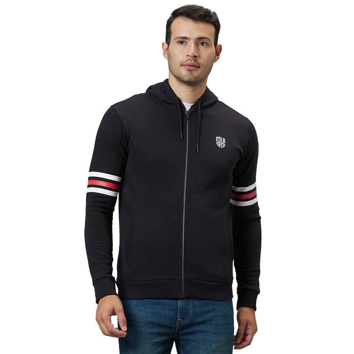Black Regular Fit  Long Sleeves Cotton Men's Hoodie