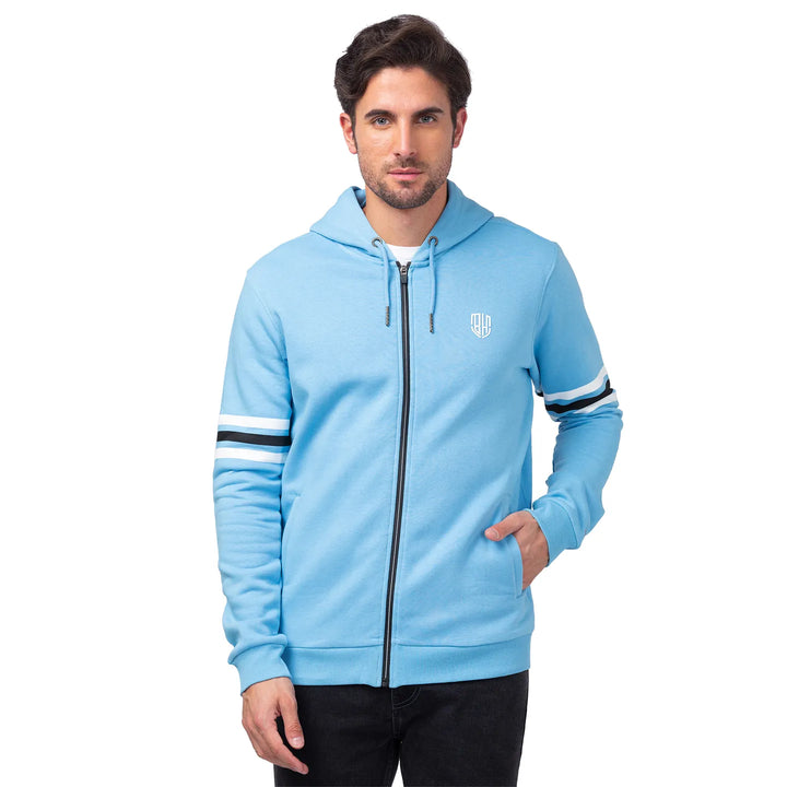 Blue Regular Fit  Long Sleeves Cotton Men's Hoodie