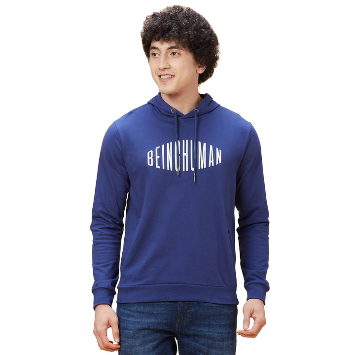 Blue Regular Fit  Long Sleeves Men's Hoodie by Being Human Clothing