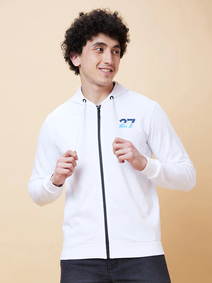 White Regular Fit  Long Sleeves Men's Hoodie