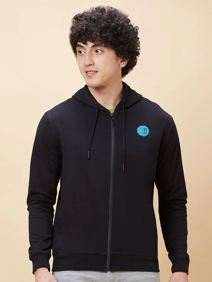 Black Regular Fit  Long Sleeves Men's Hoodie