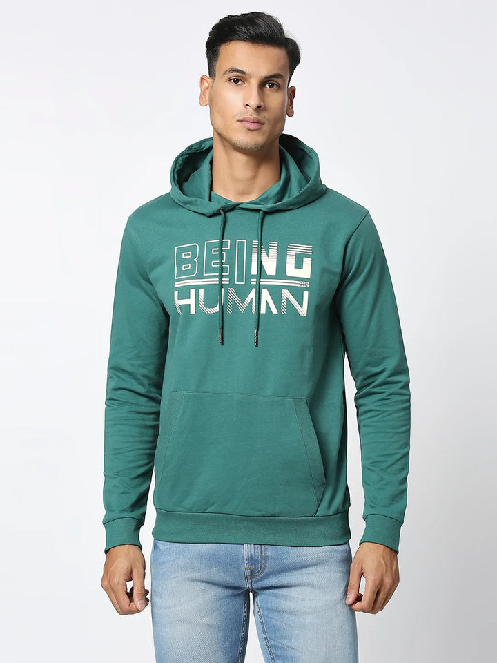 Green Regular Fit  Long Sleeves Men's Hoodie by Being Human Clothing