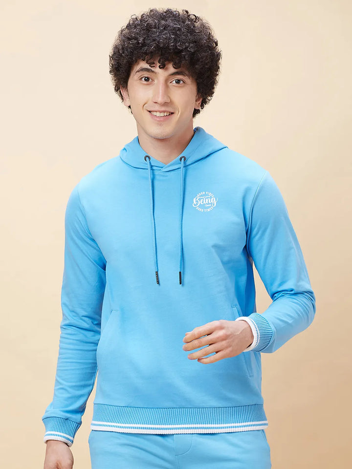 Blue Regular Fit  Long Sleeves Men's Hoodie by Being Human Clothing