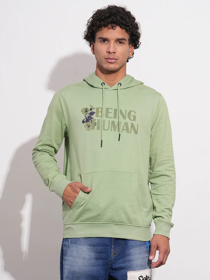 Green Regular Fit  Long Sleeves Men's Hoodie