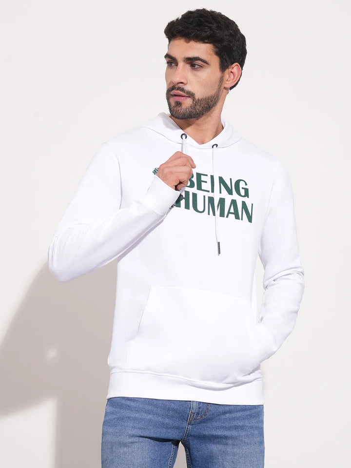 White Regular Fit  Long Sleeves Men's Hoodie