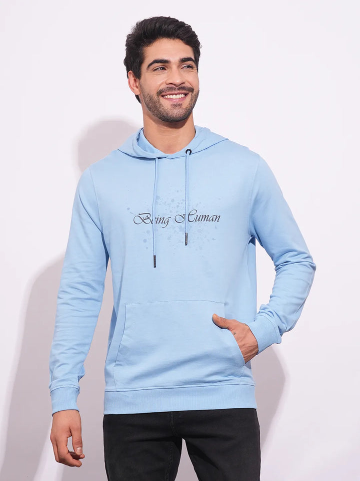 Blue Regular Fit  Long Sleeves Men's Hoodie