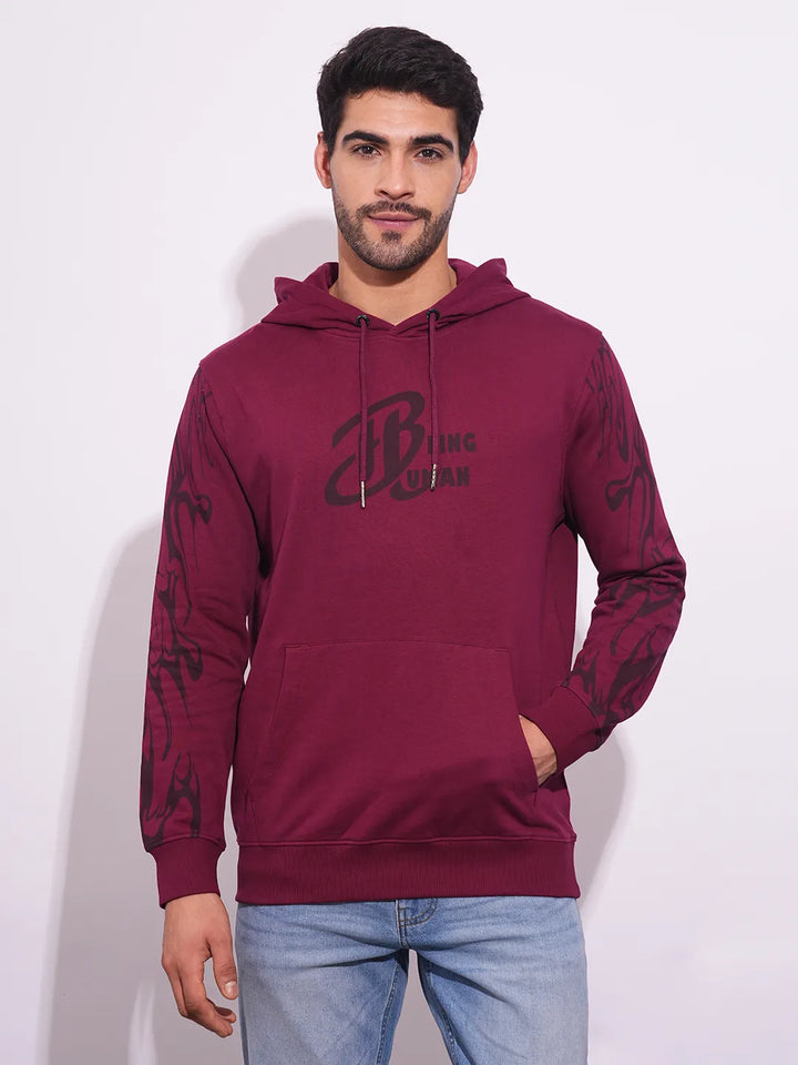 Red Regular Fit  Long Sleeves Men's Hoodie by Being Human Clothing