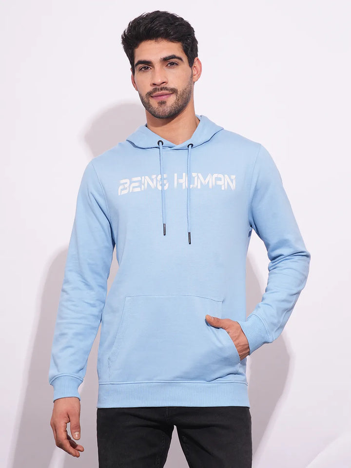 Blue Regular Fit  Long Sleeves Men's Hoodie by Being Human Clothing