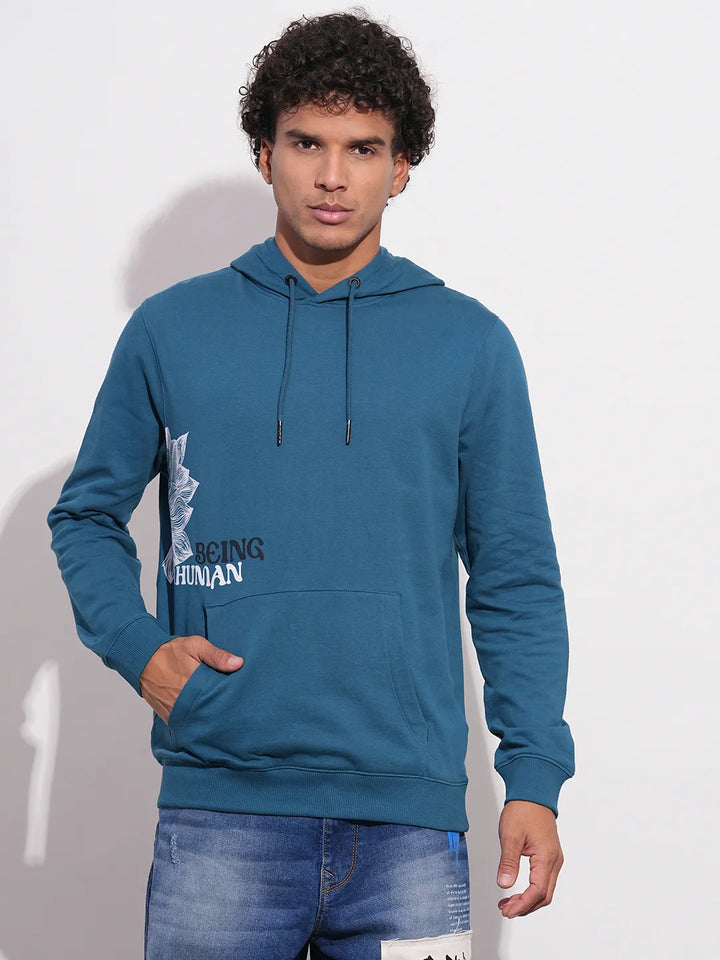 Blue Regular Fit  Long Sleeves Men's Hoodie