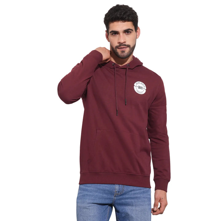 Red Regular Fit  Long Sleeves Men's Hoodie