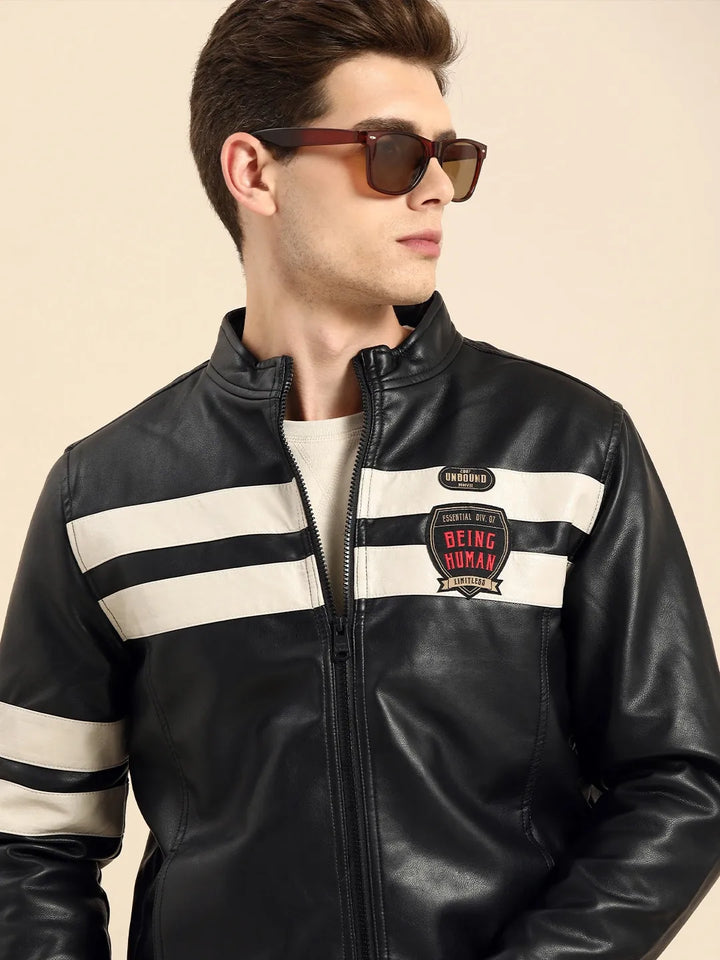 Black Regular Fit Long Sleeves Men's Jacket