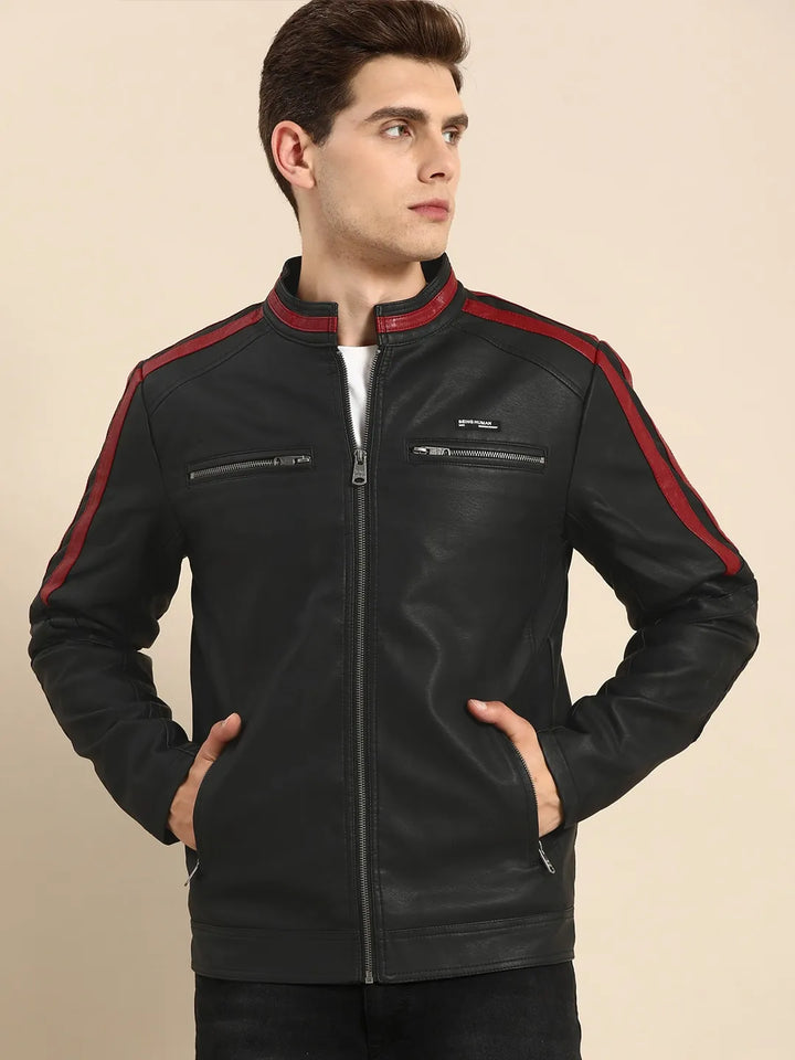 Black Regular Fit Long Sleeves Cotton Men's Jacket
