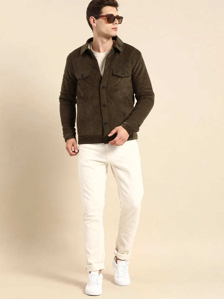Brown Regular Fit Long Sleeves Cotton Men's Jacket