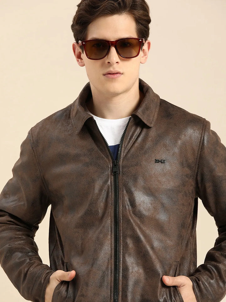 Brown Regular Fit Long Sleeves Men's Jacket by Being Human Clothing