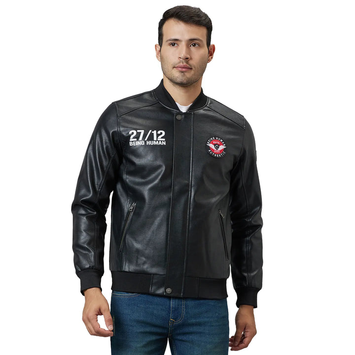 Black Regular Fit Long Sleeves Polyester Men's Jacket