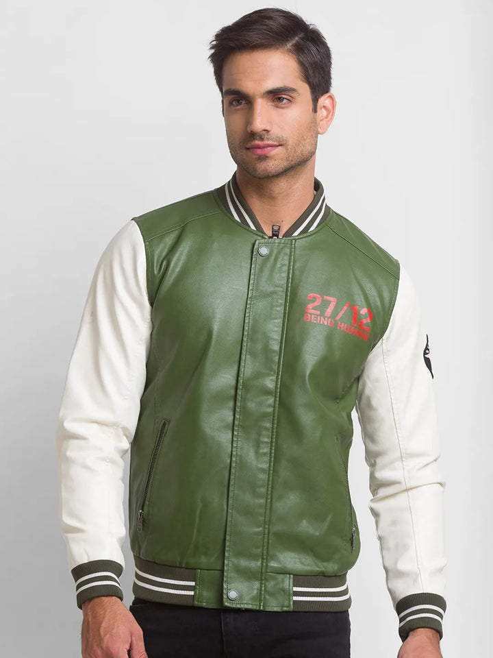 Green Regular Fit Long Sleeves Polyester Men's Jacket by Being Human Clothing