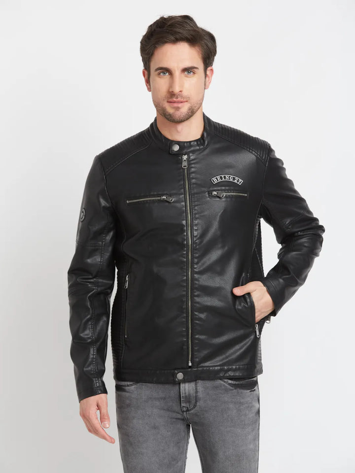 Black Regular Fit Long Sleeves Men's Jacket