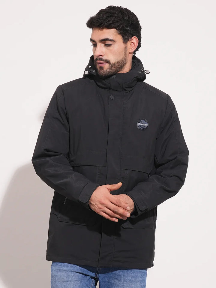 Black Regular Fit Long Sleeves Men's Jacket